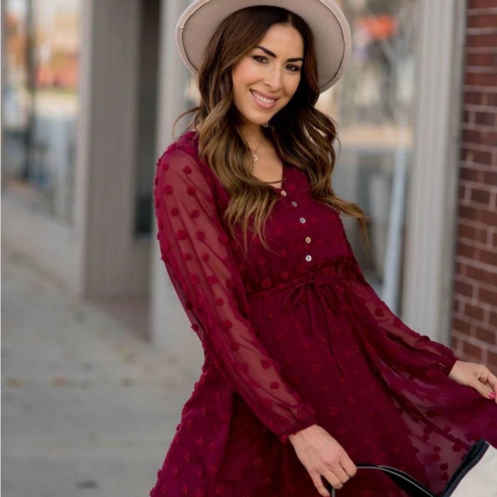 Chic Soul Deep Red Long Sleeve Dress
